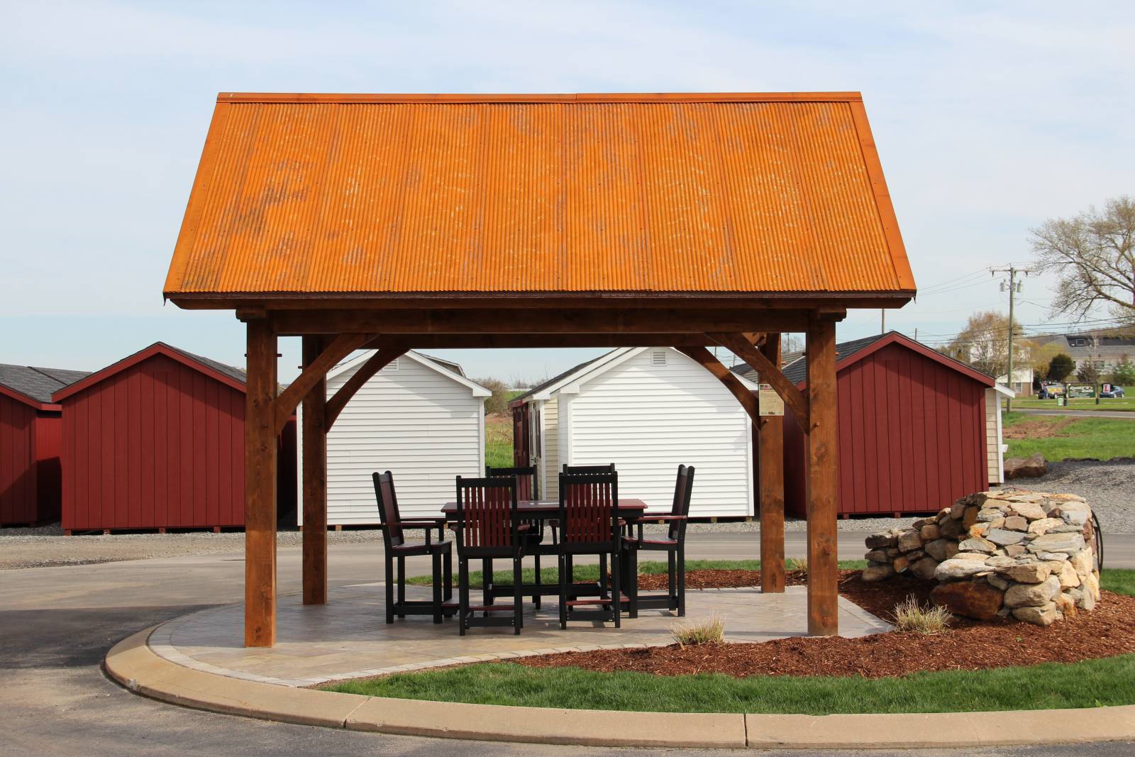Eave Side of Pavilion with Poly Furniture Dining Set Underneath