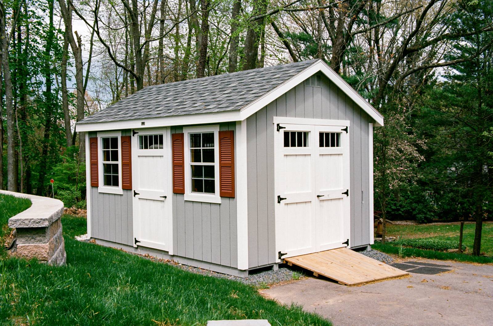 10' x 14' Classic Cape Storage Shed (Vernon CT) • Barn Red Louvered Shutters