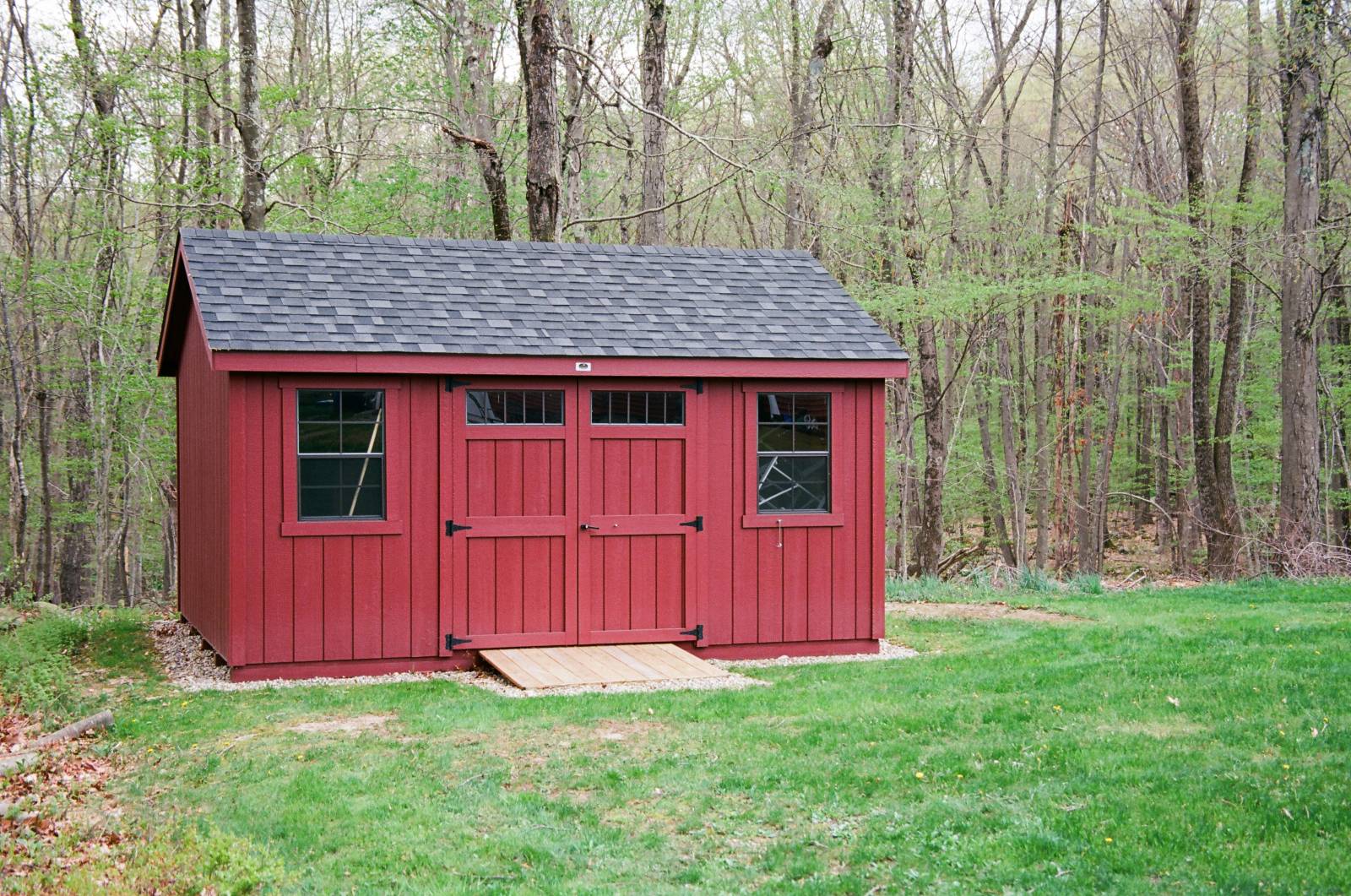 Shed with 6' Double Door • Transom Windows • 24x36 4/4 Windows with 1x3 MiraTEC Trim