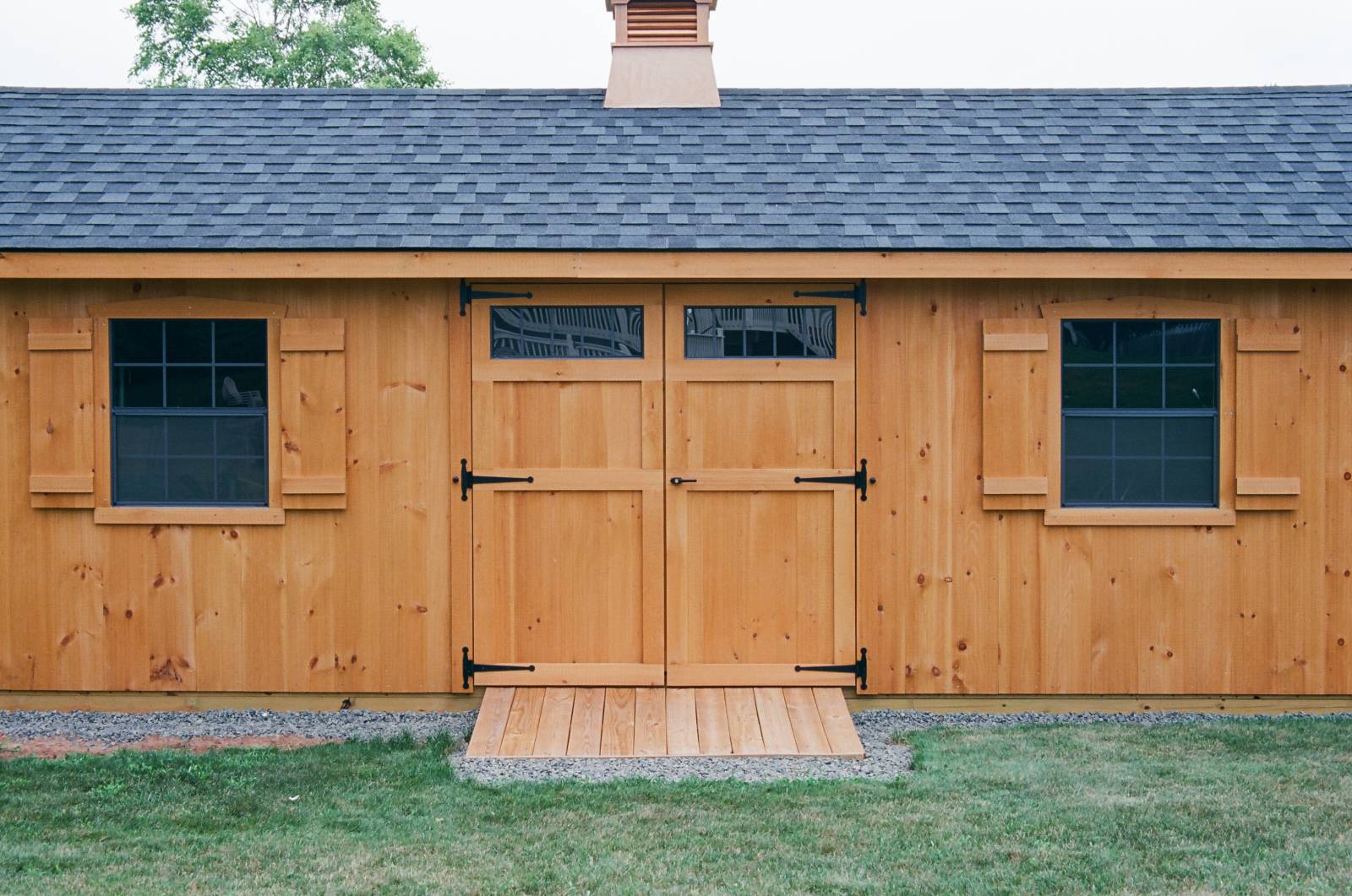 Front View • 6' Double Door with Transom Windows • 30x36 6/6 Windows