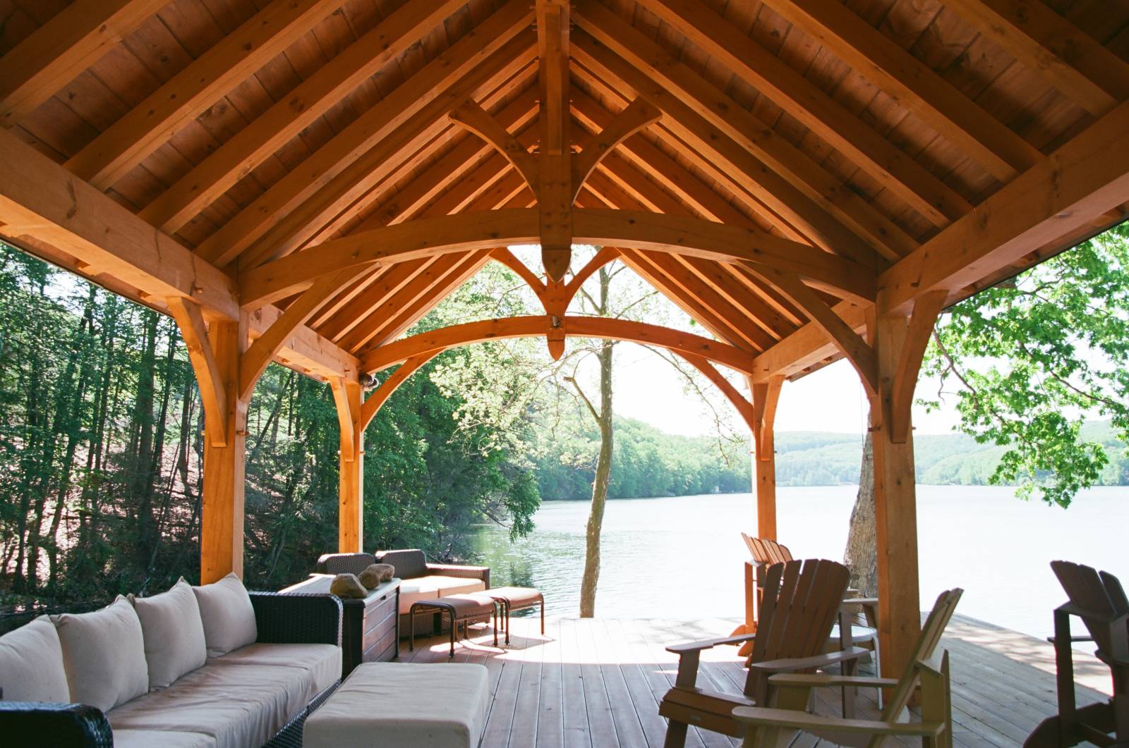 Under the Timber Frame Pavilion
