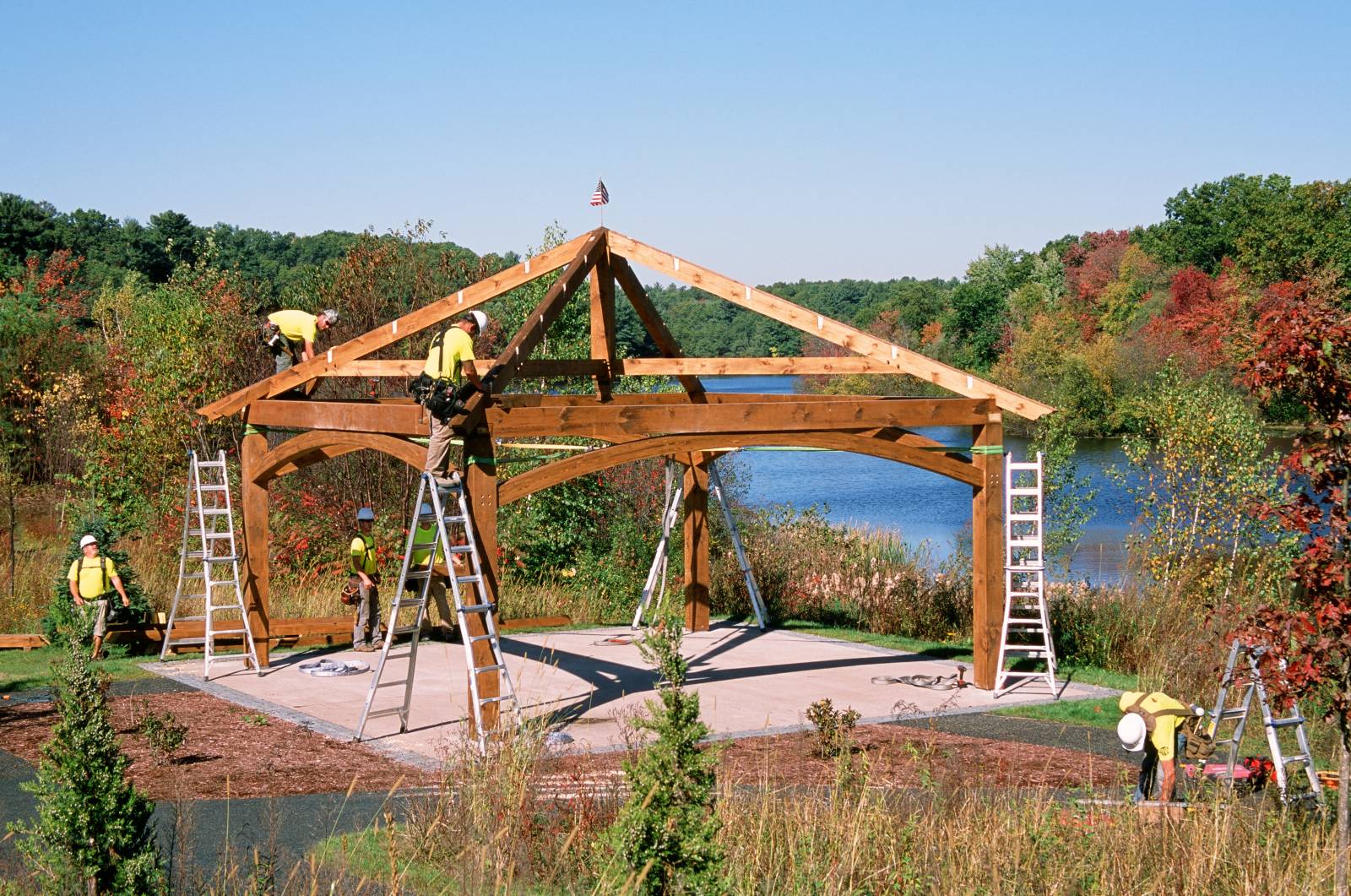 Timber roof placed on the posts