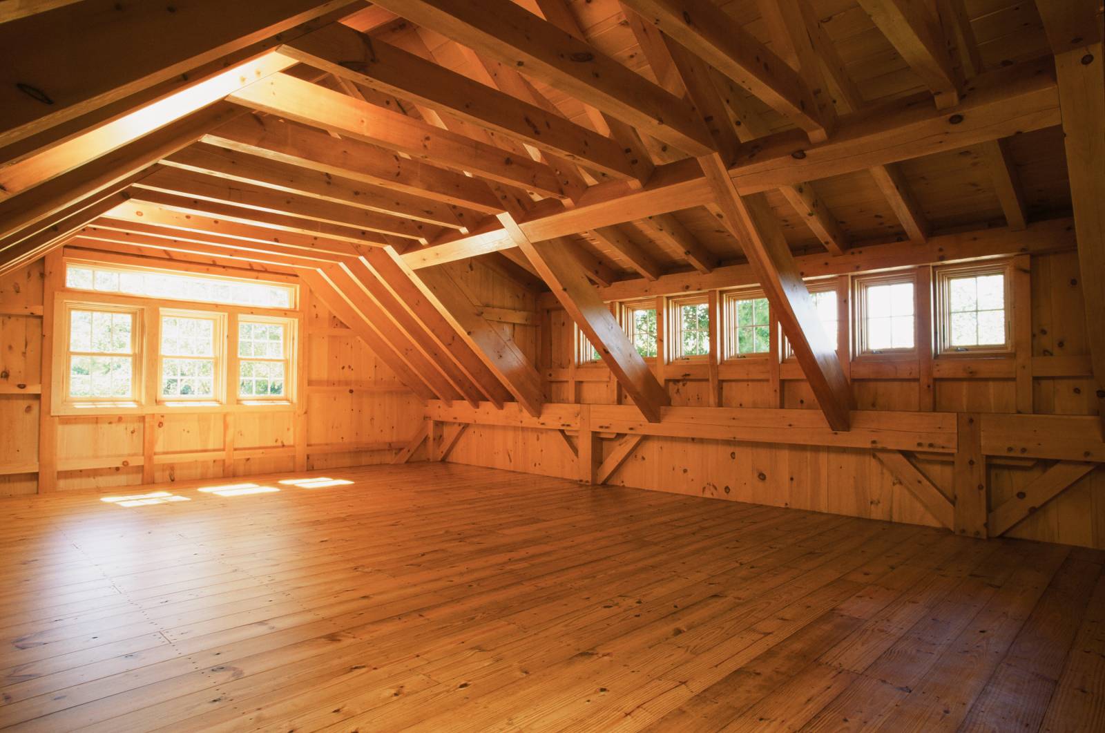 Third floor featuring timber frame transom dormer •Â heavy timber rafters with mortise & tenon collar ties • maple spline joinery on the top plates