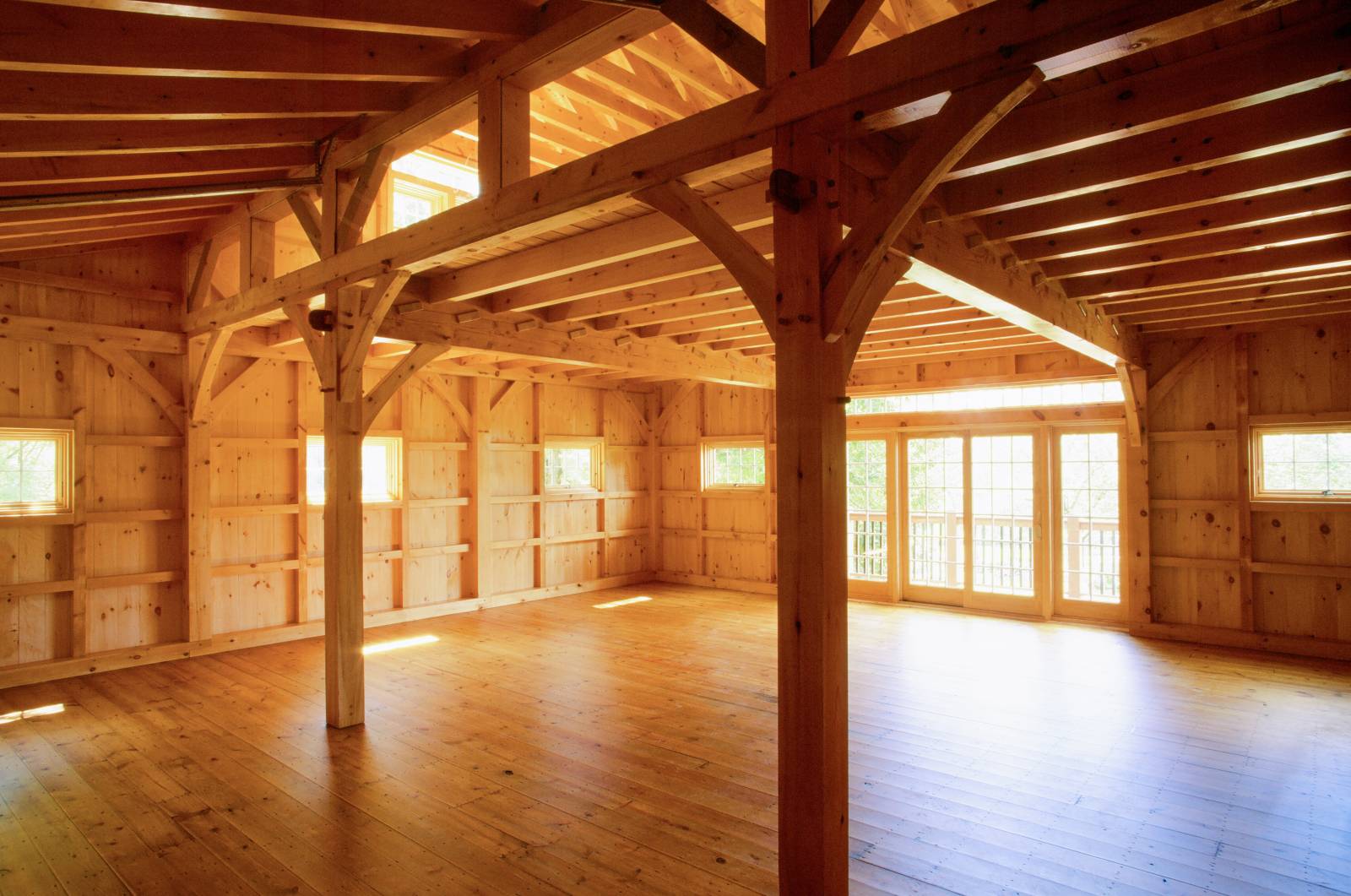 Main level with Douglas Fir key beams for 22' clear span post & beam perfection