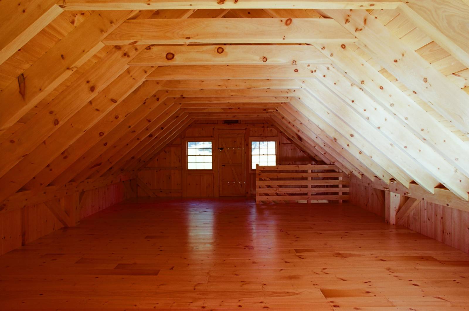 Barn Upstairs with Pine Single Barn Door in Gable End
