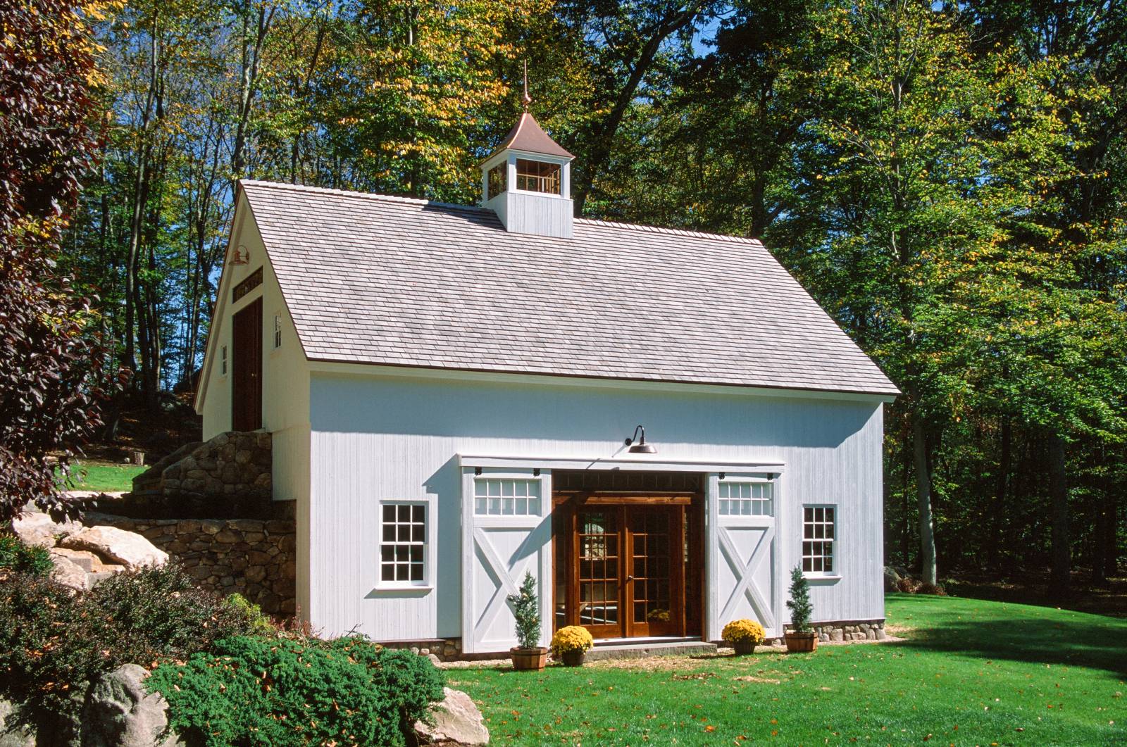 Bank barn with sliding barn doors