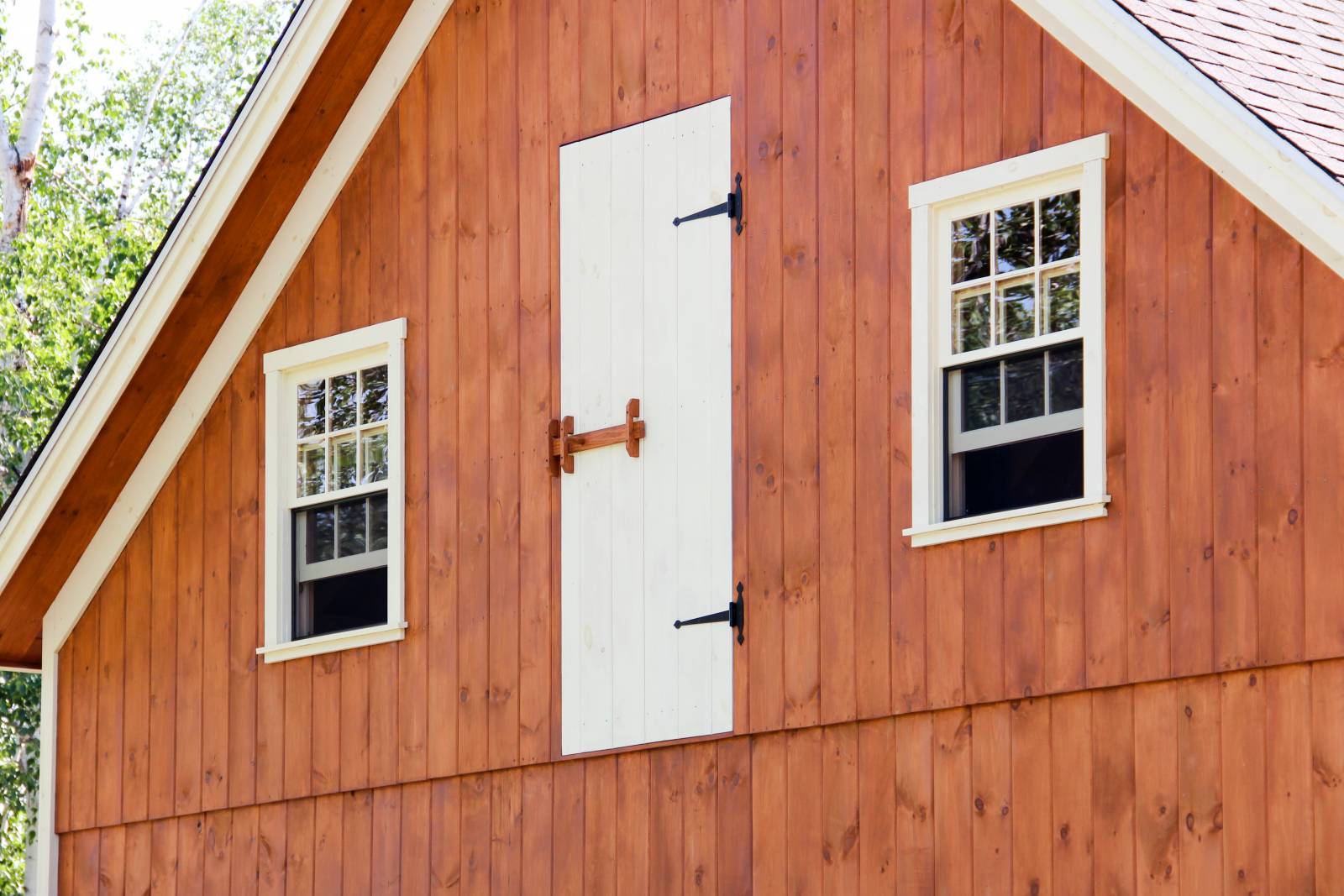 Opposite Gable End: Single Hung Pine Windows with Screens & Pine Door