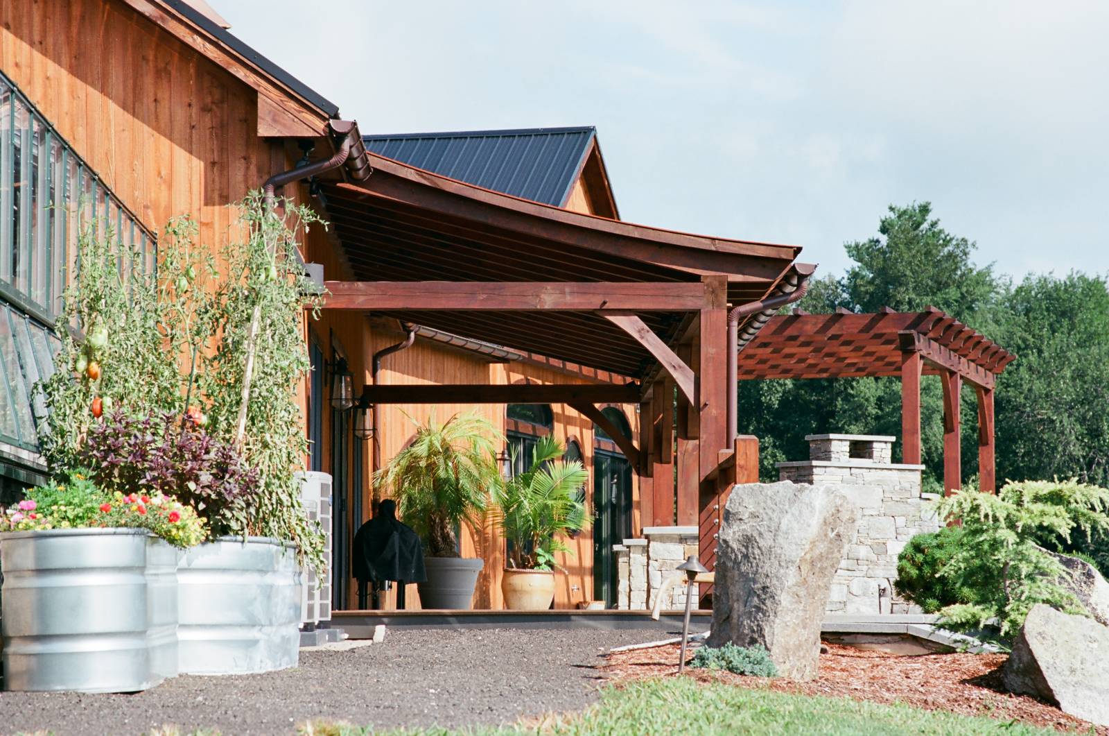 Curved Roof Timber Frame Overhang