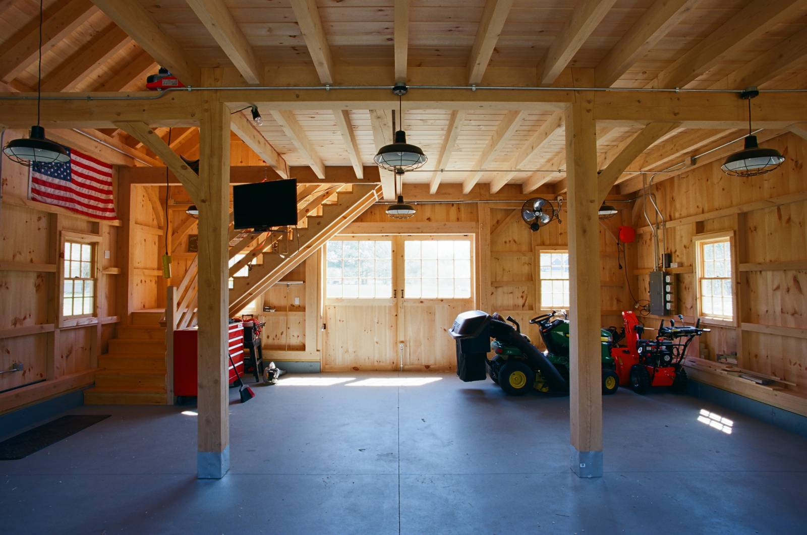 First floor interior looking towards sliding barn doors