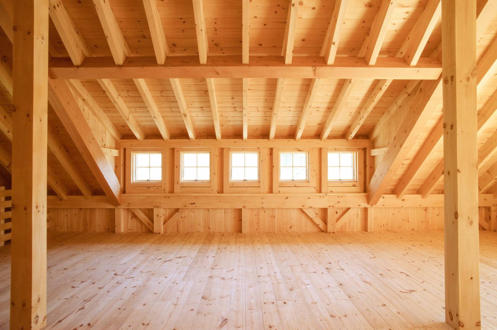 5-Window Transom Dormer Interior with Exposed Timbers