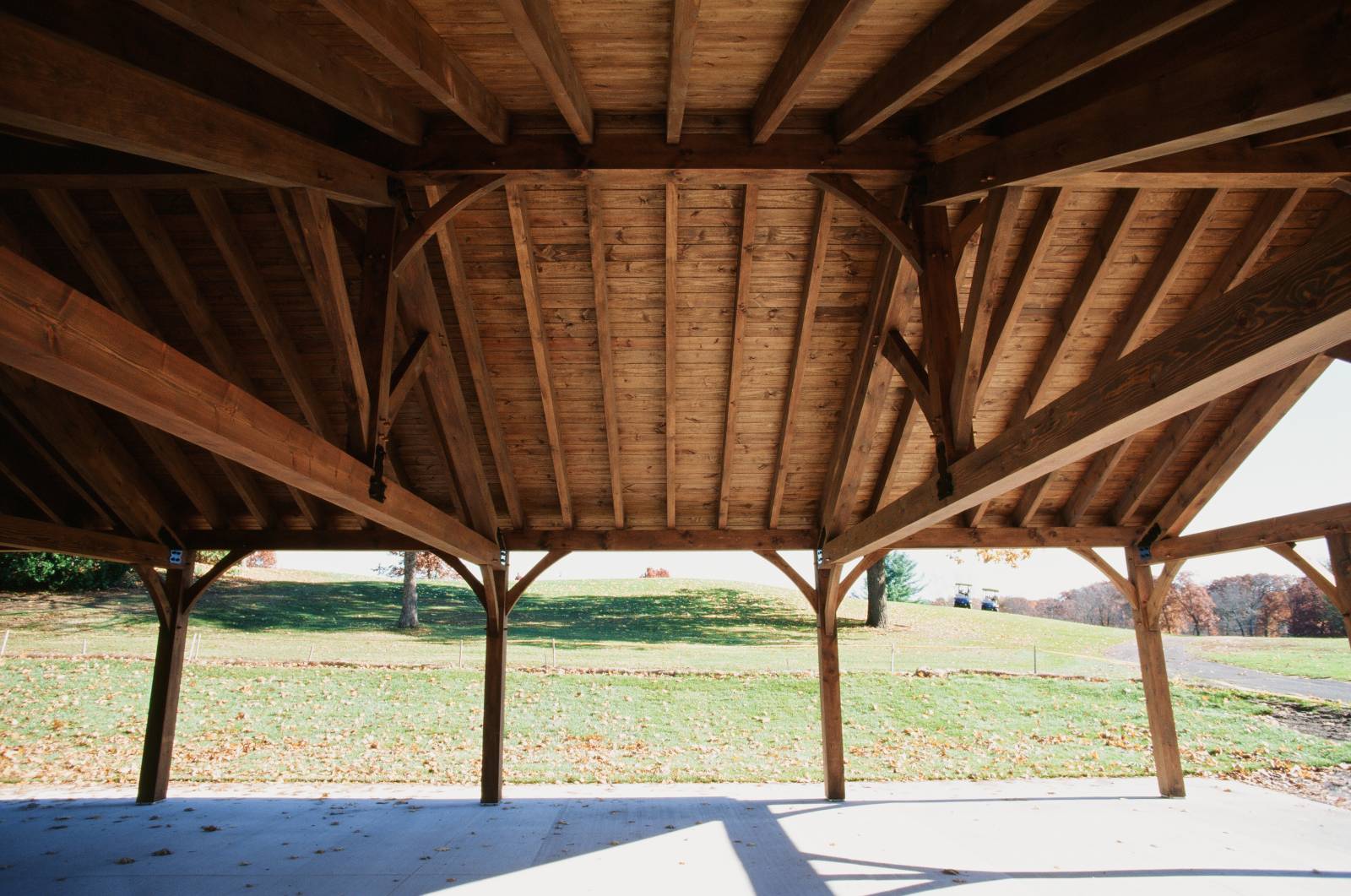 Under the Timber Frame Pavilion Spanning 30'