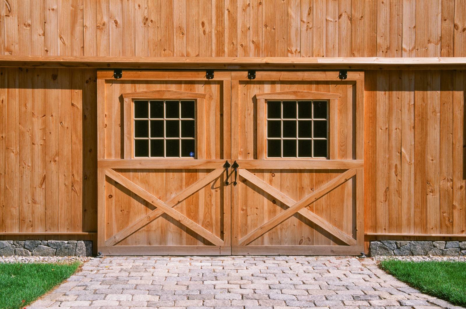 Sliding barn doors with glass