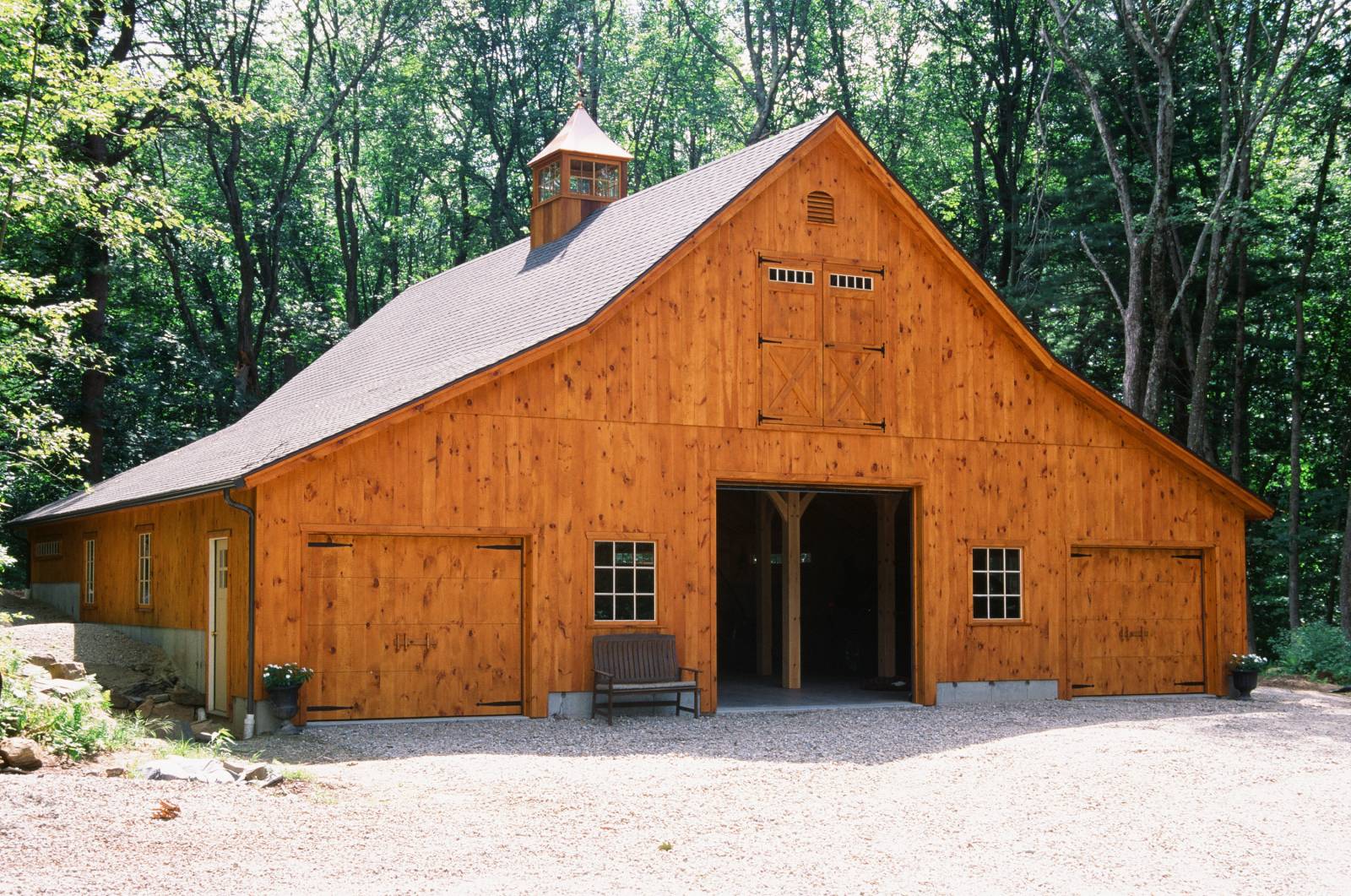 Front side angle showing step foundation •Â pine faced overhead doors