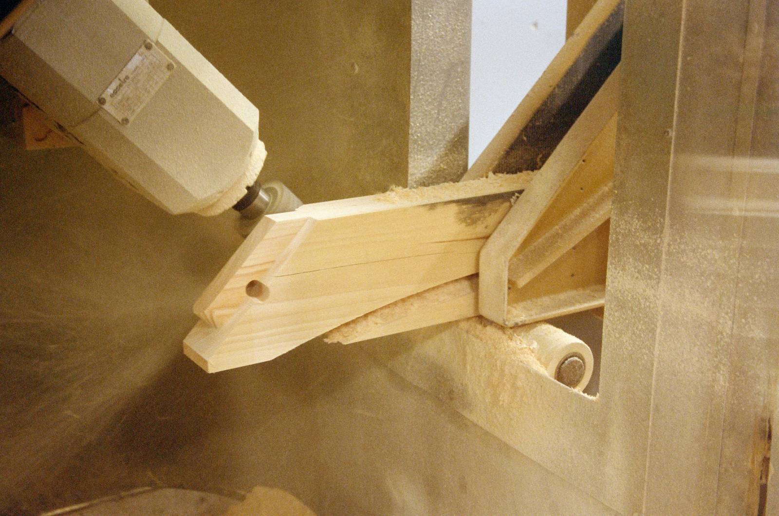 CNC Machine Shaping a Tenon on an Arched Kneebrace
