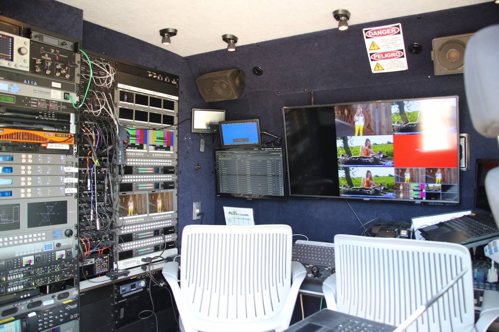 Inside the live truck during the live broadcast