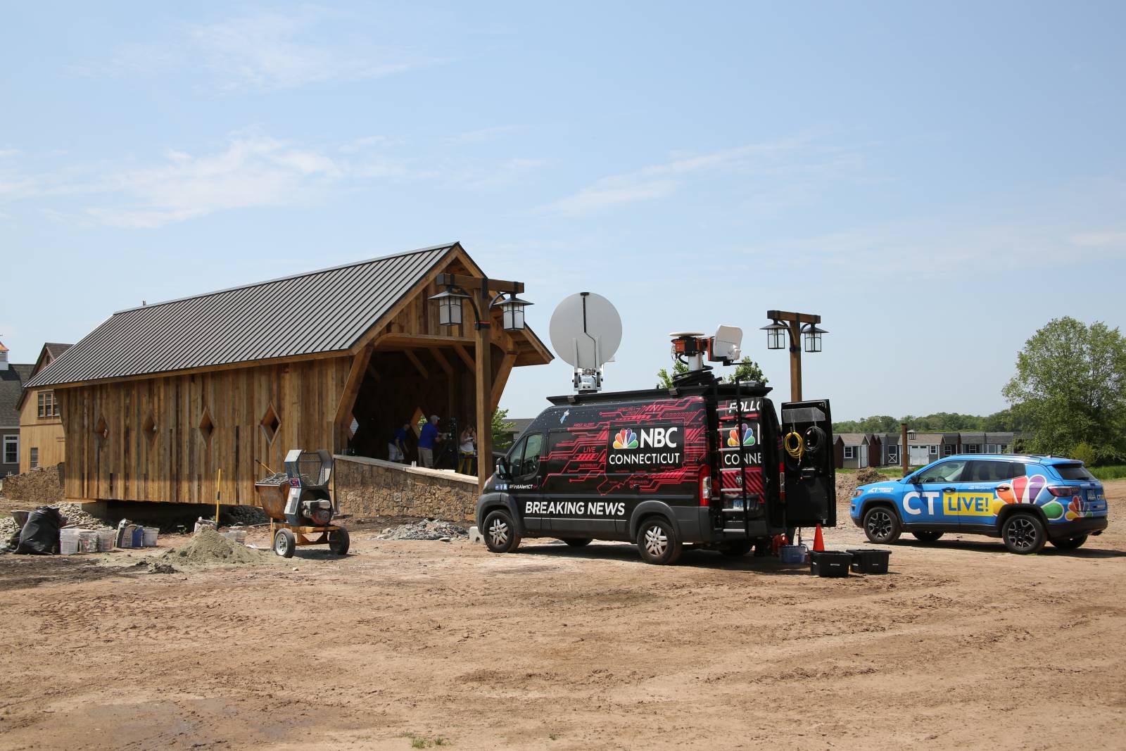 NBC live broadcast crew at The Barn Yard Covered Bridge