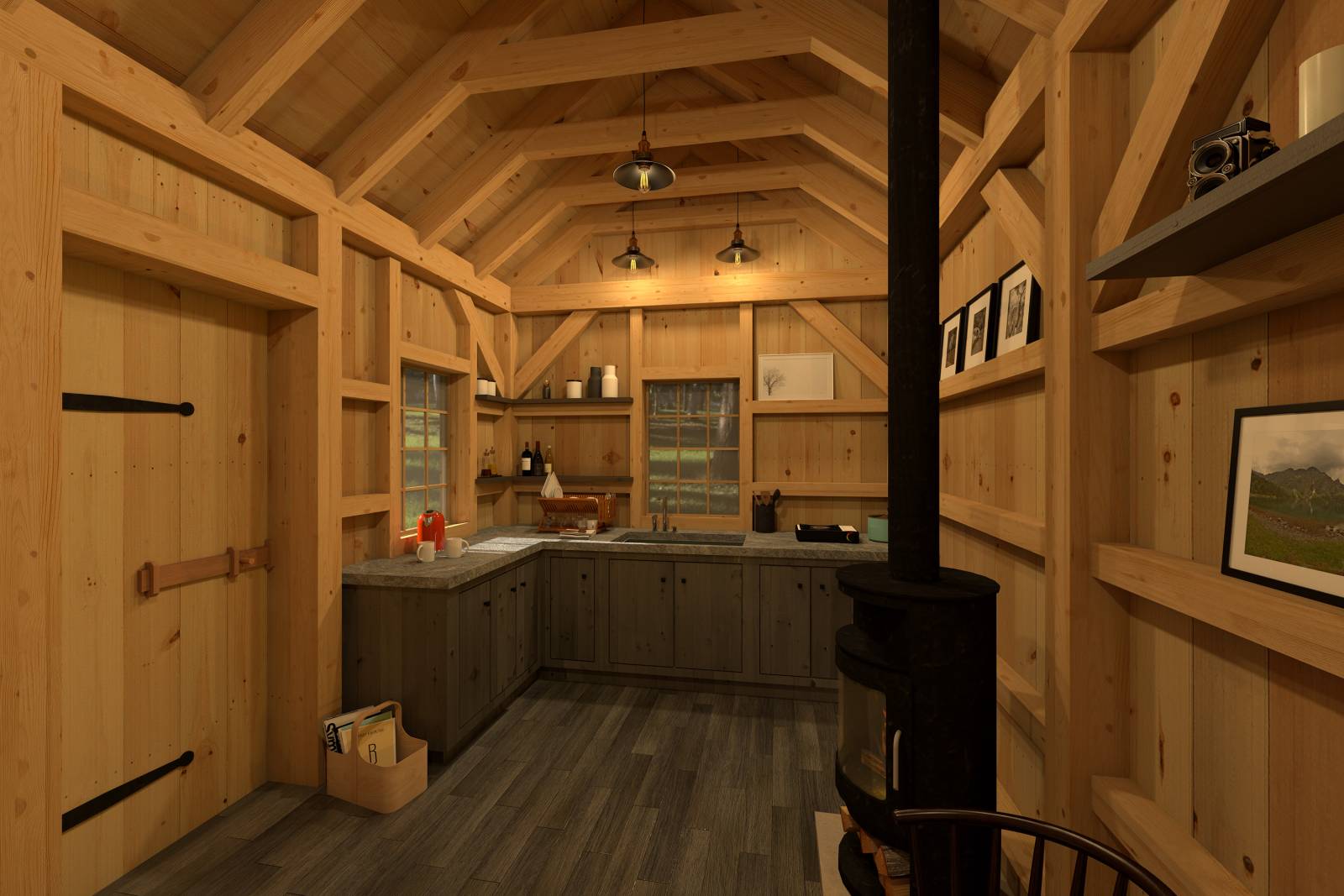 Timber Frame Trapper’s Cabin Interior