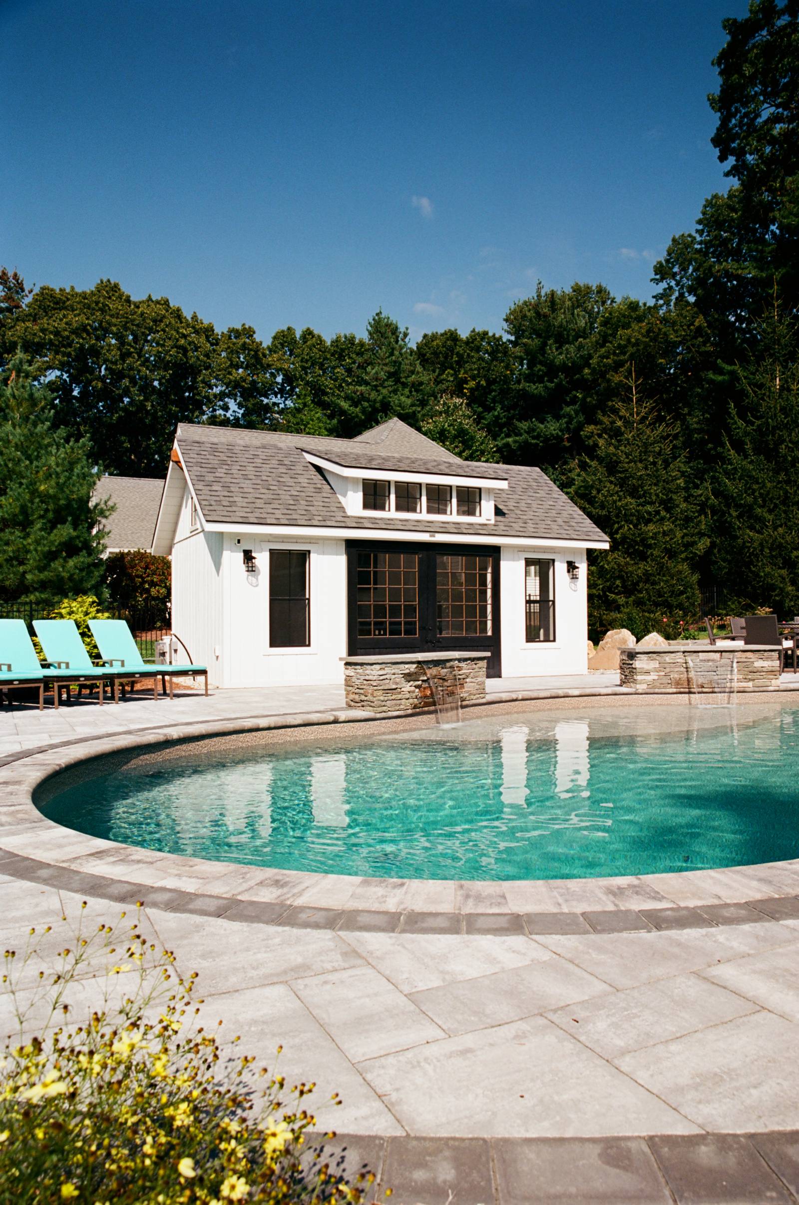Virginia Slate Shingles • White Duratemp Siding • Poolhouse