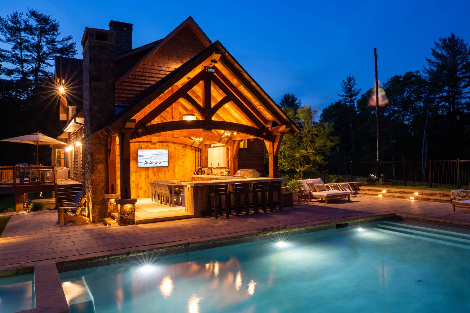 The Pavilion at Night • Poolside Bar • Custom Pavilion