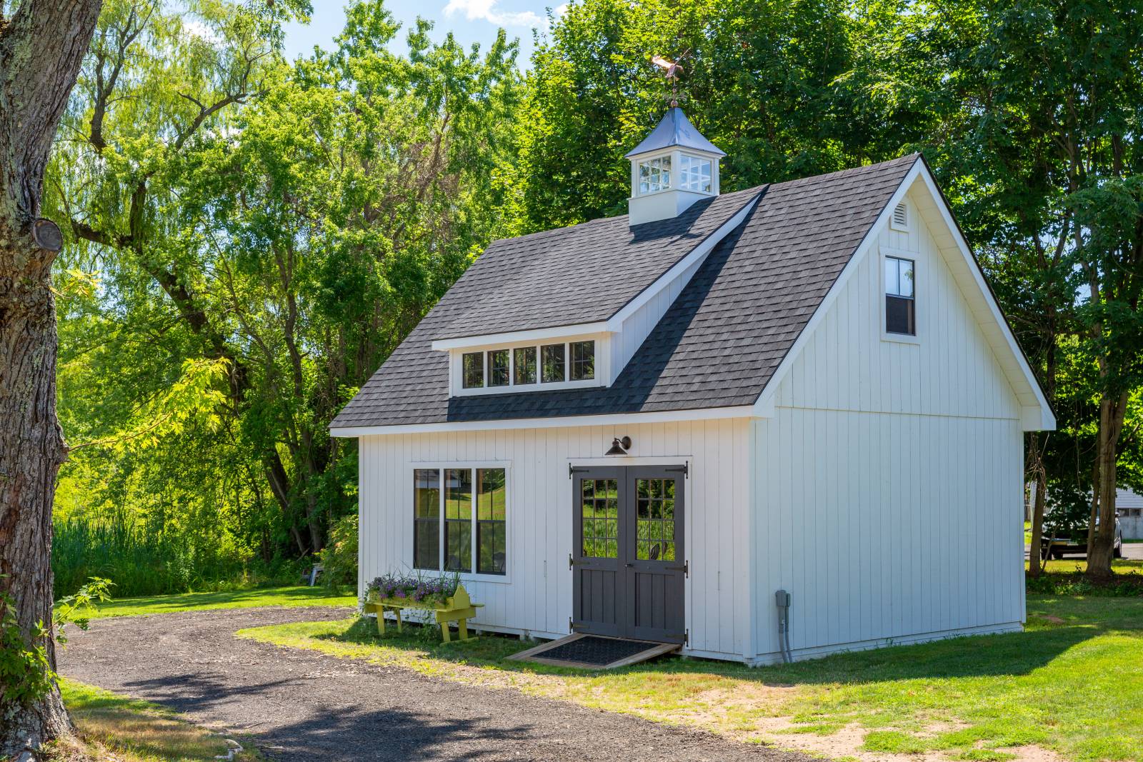 Farmhouse Dormer • Black Top Cupola • Three 24" x 54" Black Windows