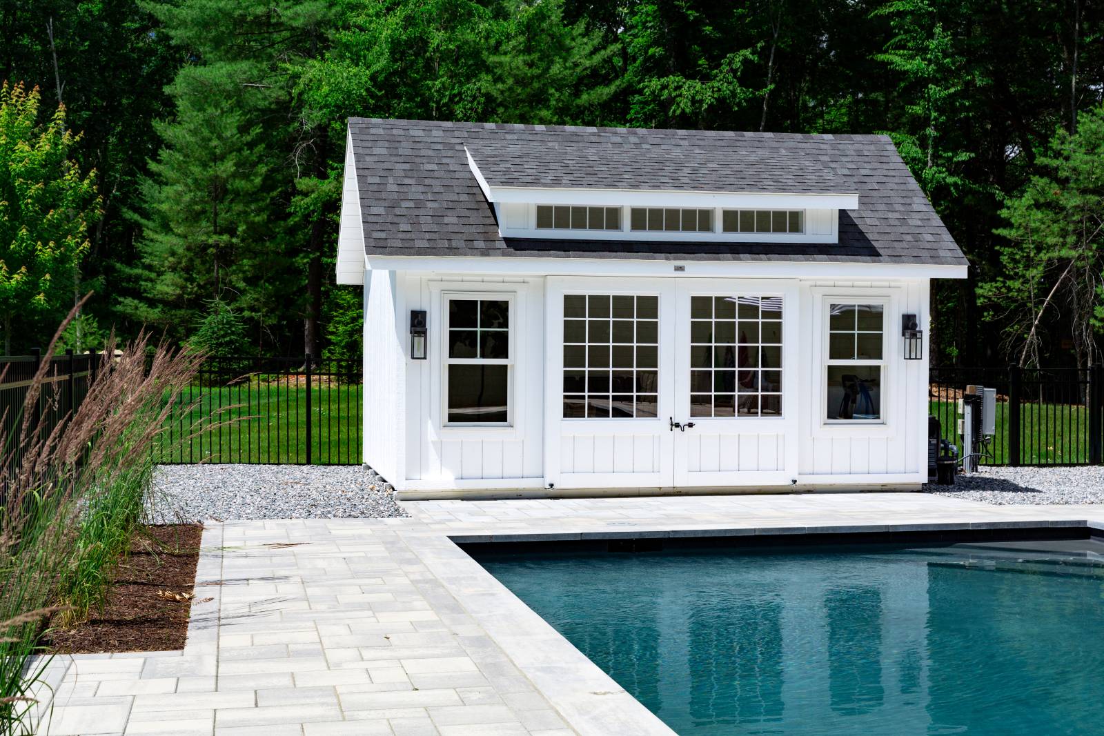 White Duratemp Siding • 8' Split Sliding Door • Transom Dormer