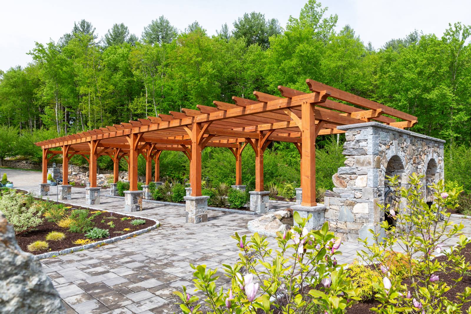 20' x 75' Custom Timber Frame Pergola, Middlebury, CT