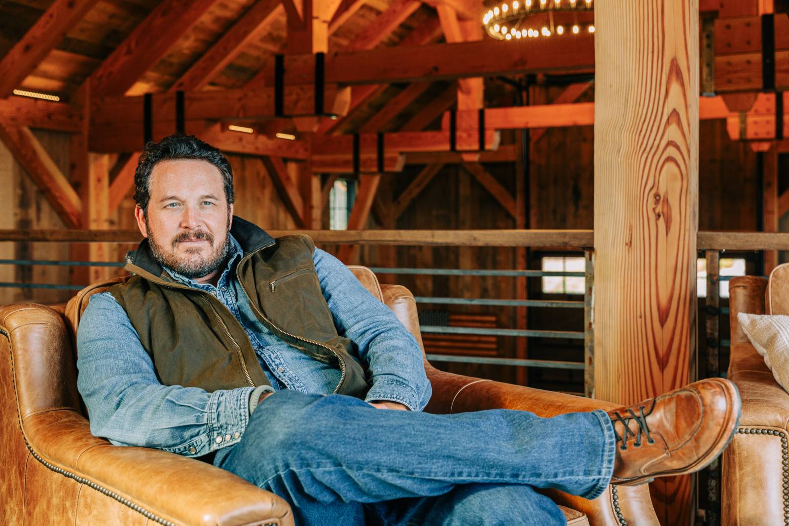 Cole Hauser in the loft of the Bald Hill Barn