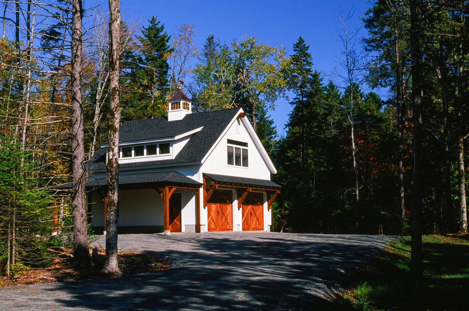 24' Big Sky Timber Frame Eyebrow Roof • Cantilever Ridge Beam • 42" Pine Cupola