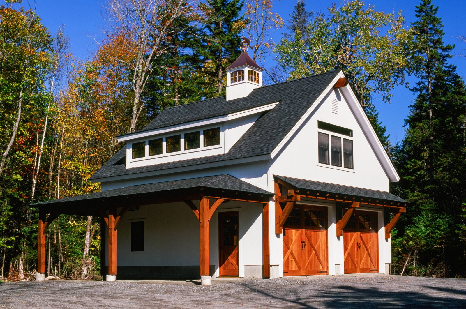 10' x 28' Open Timber Frame Lean-to with Hipped Roof
