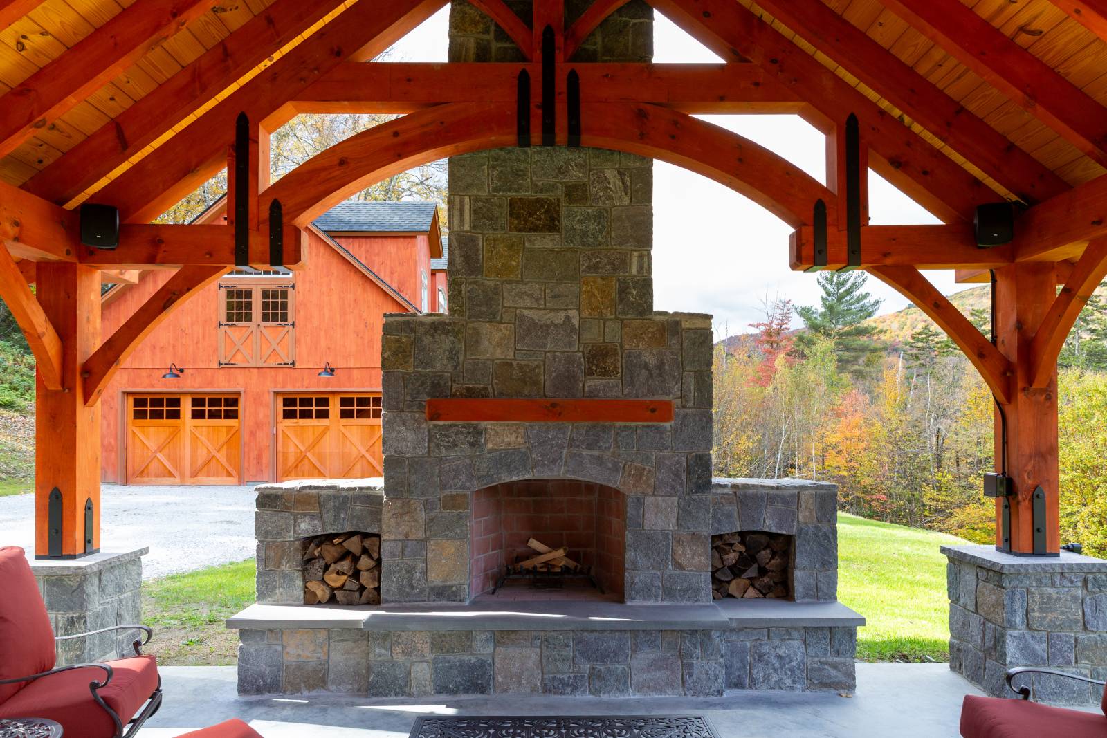 A Stone Fireplace • Matching Wood Mantle