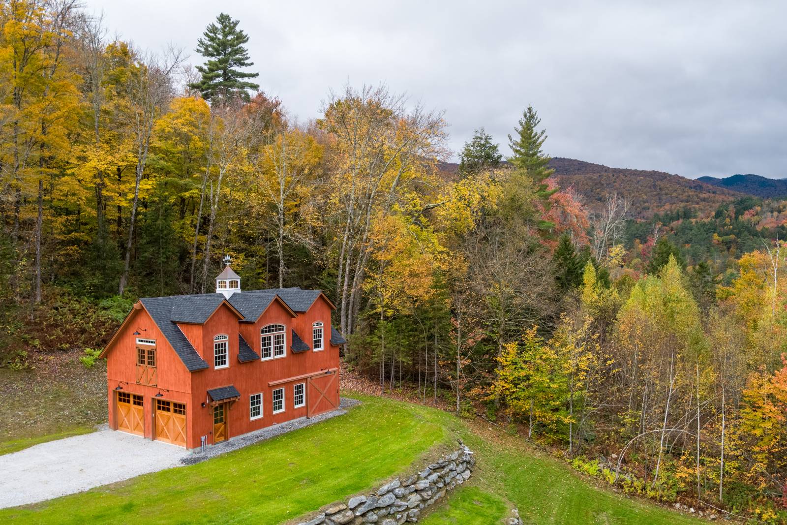 Vermont Mountains & Foliage in the Distance • Timber Frame Barn