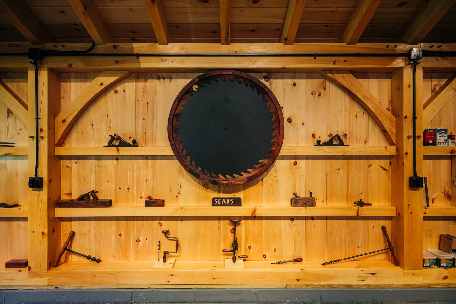 Antique Tools Line the Interior Lean-to Wall