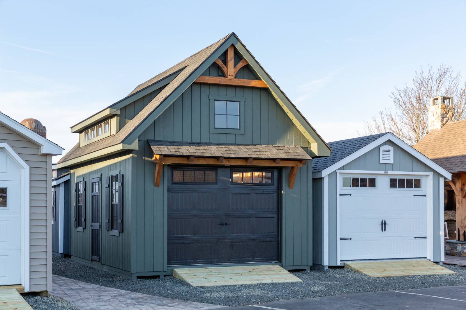 14' x 20' Grand Victorian Cape with Avocado Duratemp Siding, Timber Frame Accents, and Transom Dormer