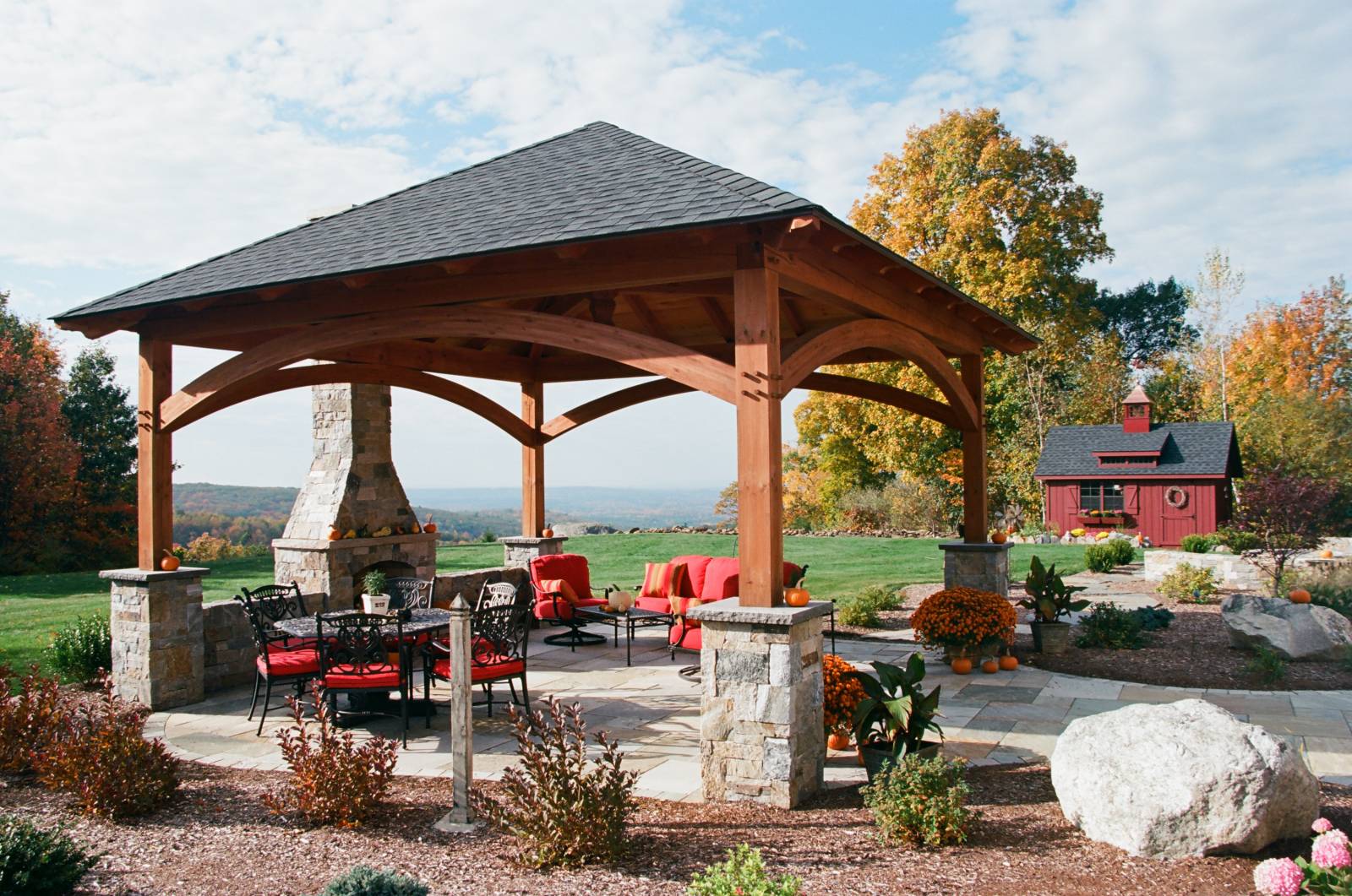 18' x 18' Jackson Timber Frame Pavilion Shown with Options