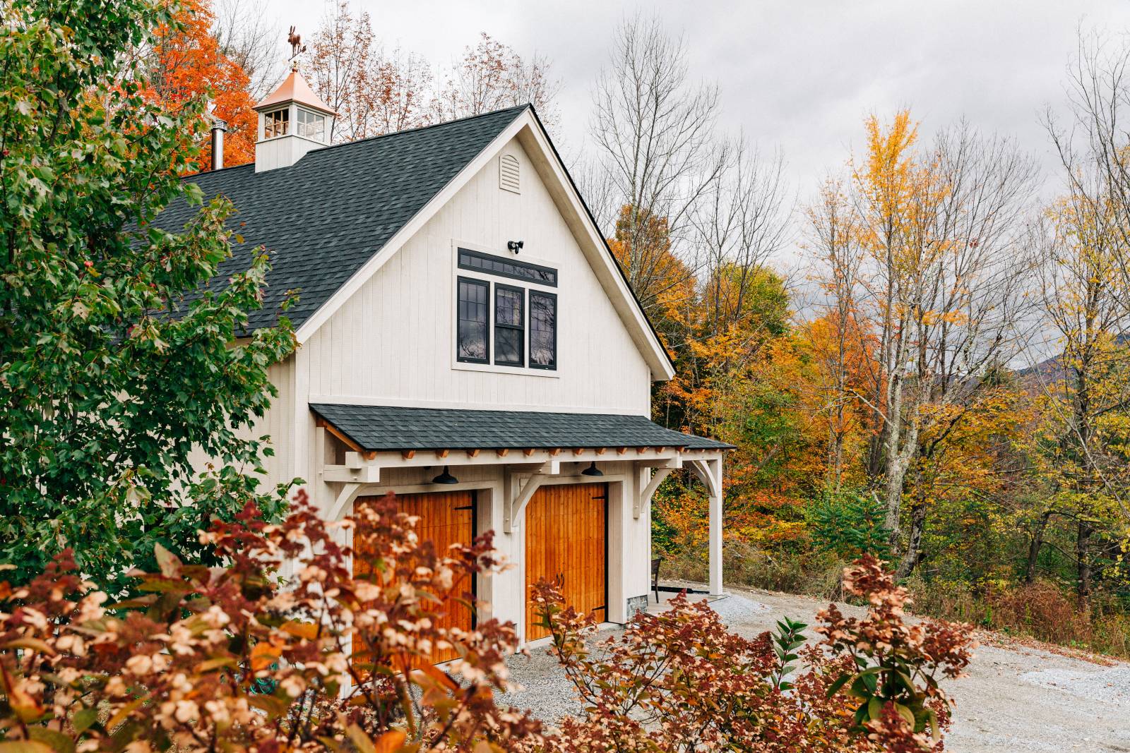 Copper top cupola & Andersen 100 Series windows • post & beam timber frame barn 