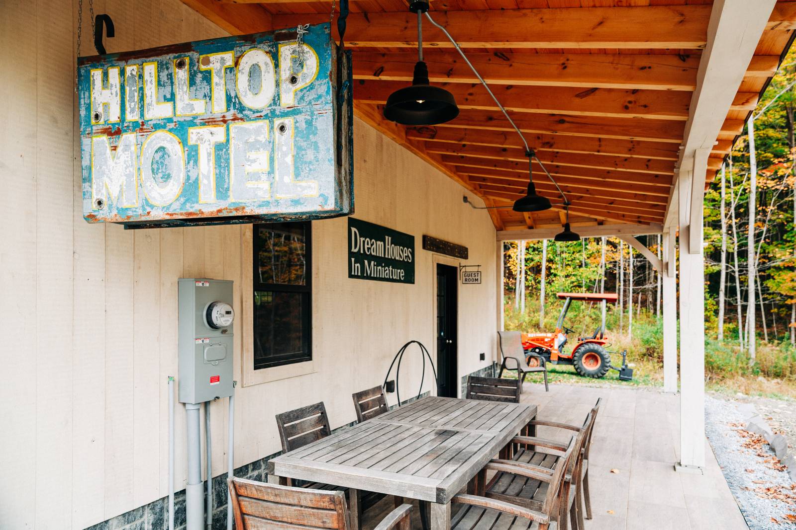 The Hilltop Motel, ready for guests • Post & beam barn timber frame Vermont carriage barn