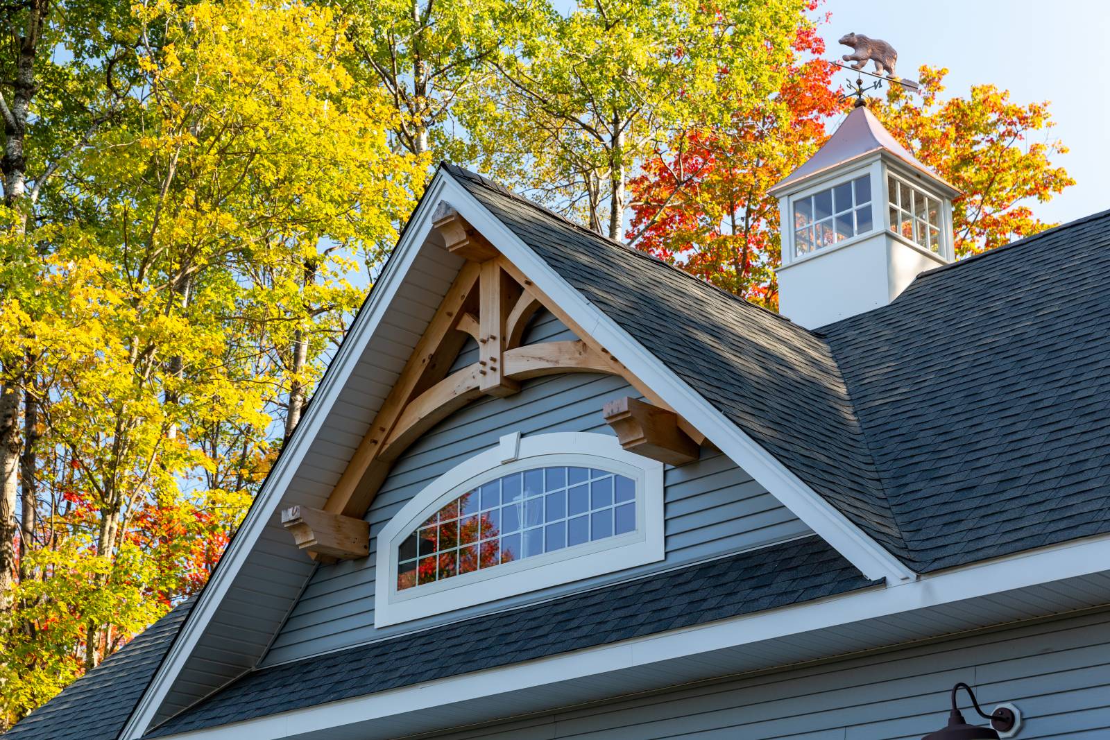 20' reverse gable dormer with timber truss accent