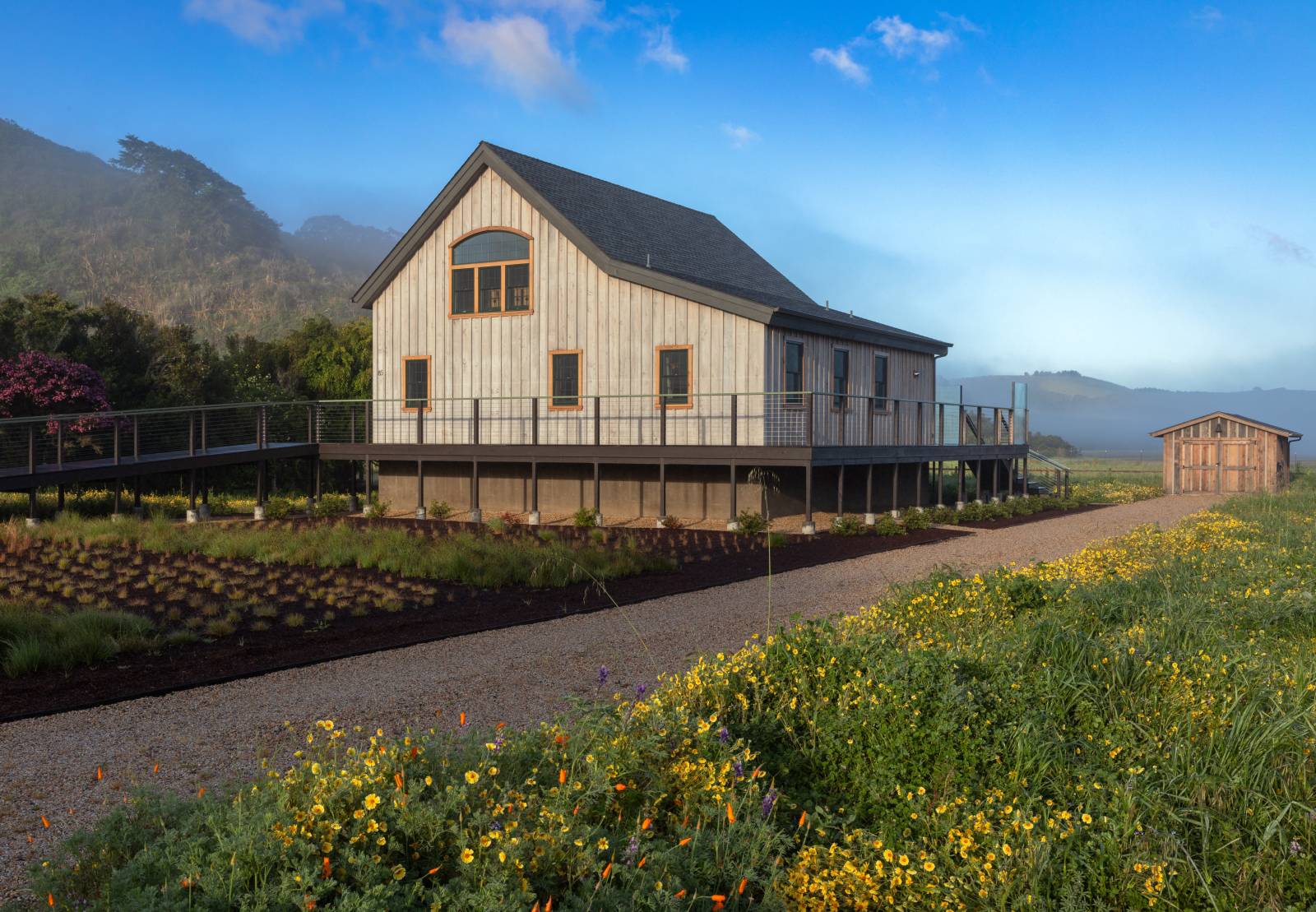 The rustic feel of a timber frame barn fits into the rural area