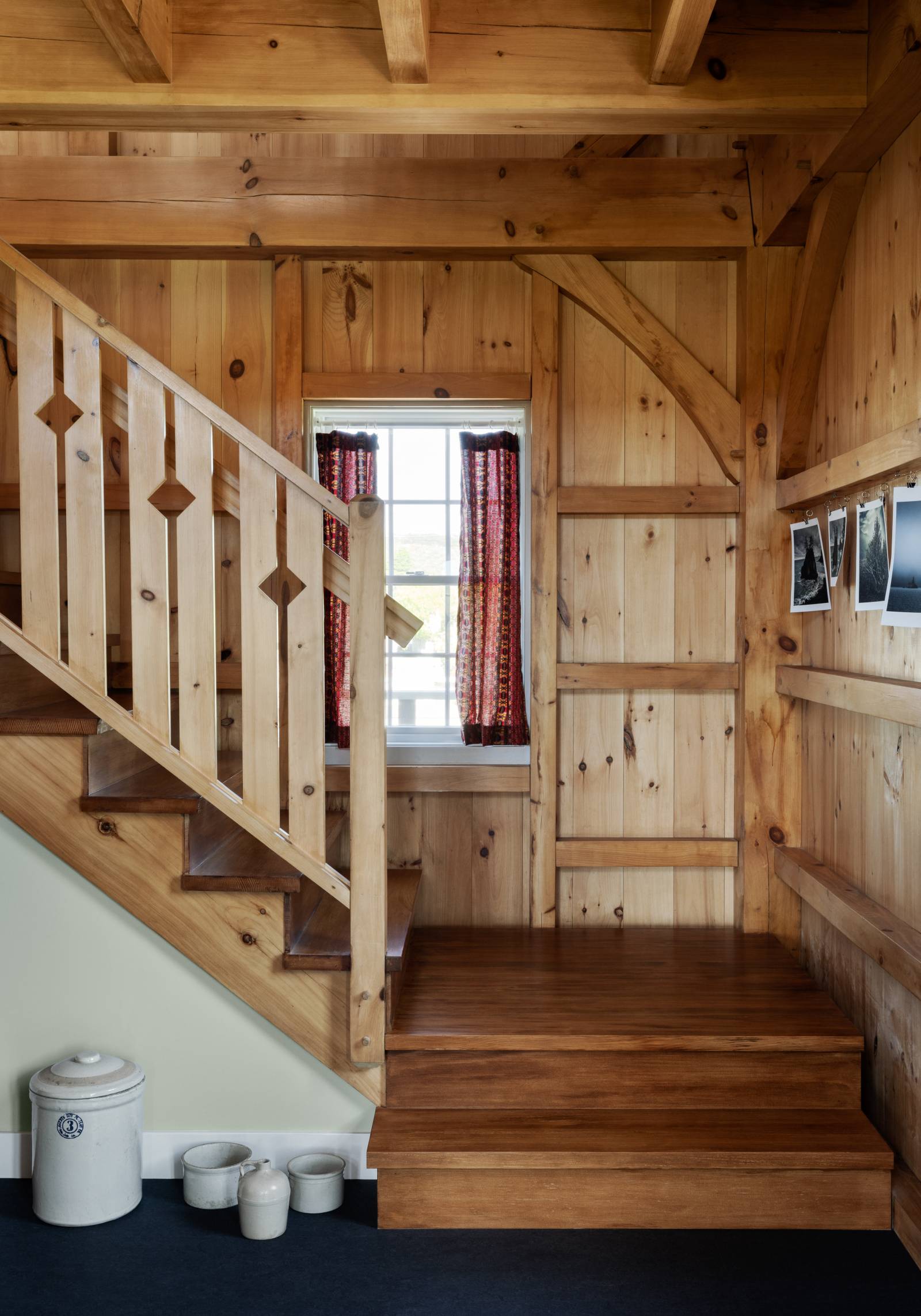 Stairs lead to the barn home’s loft