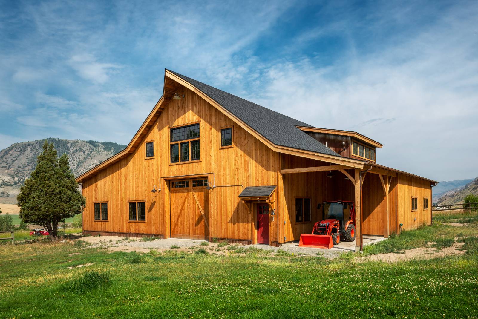 Partially Enclosed Lean-to on 69' x 56' Preakness Saratoga Barn