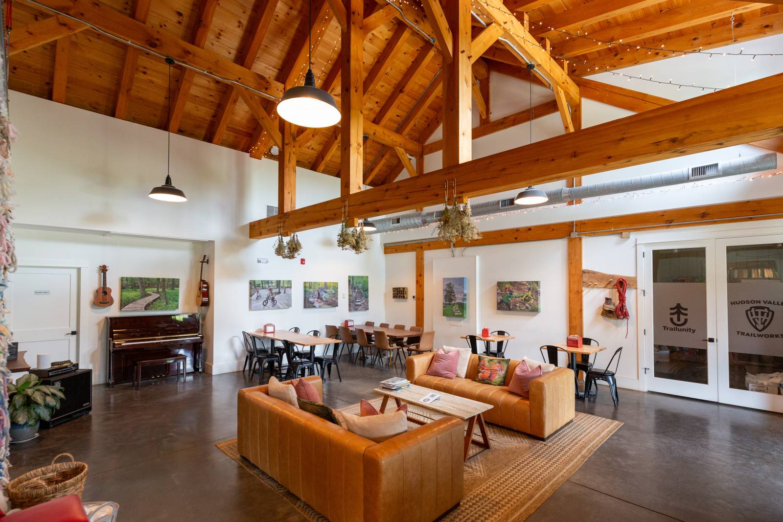 Timber frame construction can be seen in the trusses and the rafters
