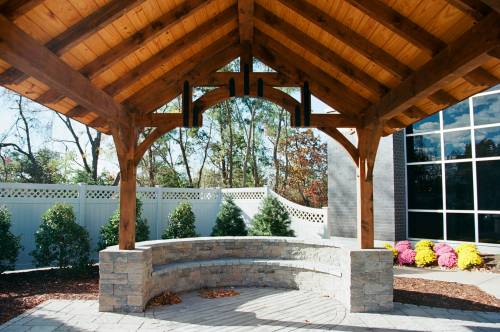 Under the pavilion (notice two-tone stain on roof)