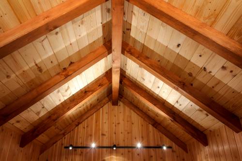 Inside Rafters & Pine Ceiling