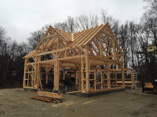 Timber frame standing at the end of day 1