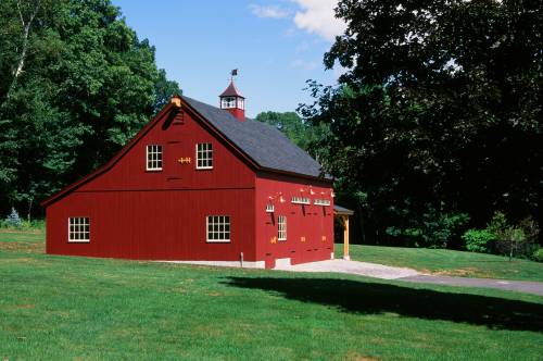 Gable side of the barn showing the lean-to