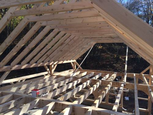 Inside timber framed roof