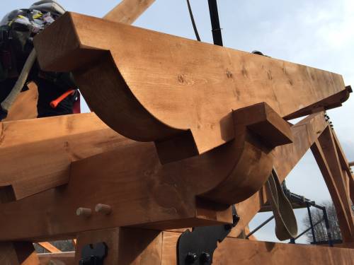 Closeup of decorative rafter tail (and timbers fitting together like a glove)