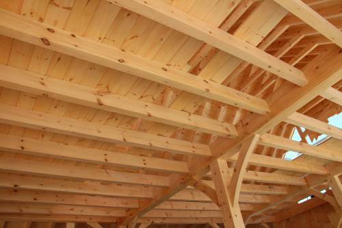 Looking up at the loft decking in progress