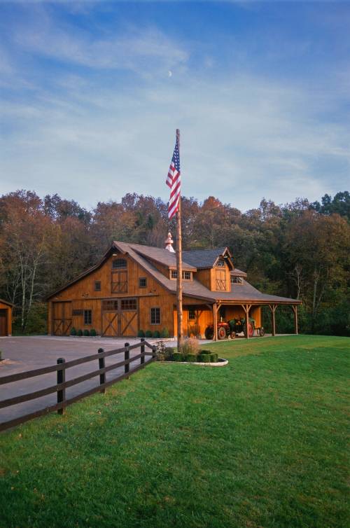 The barn is situated on a hill