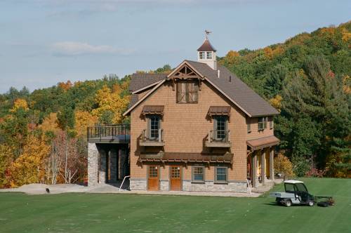 Overhead doors open to driving range